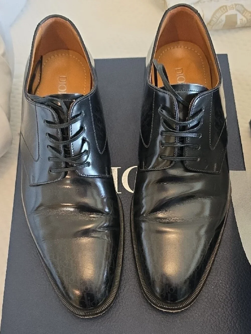 Dior Black Leather Monogram Derby Shoes